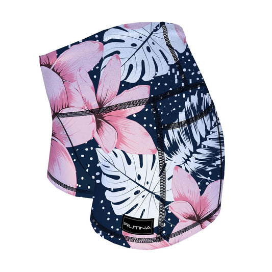 Performance Booty Shorts - Pink Tropical Flower