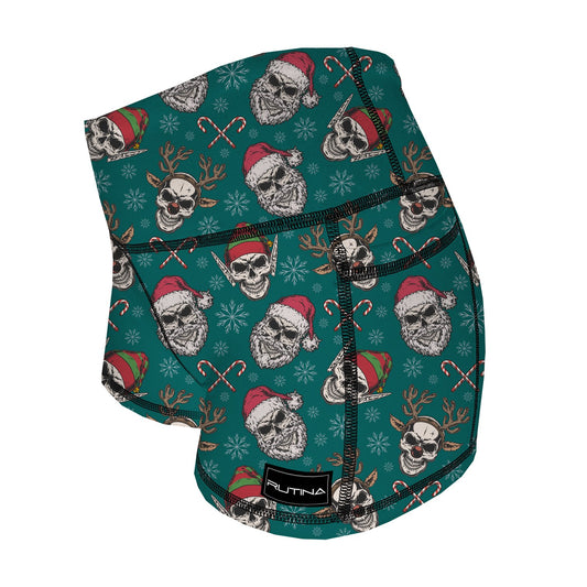 Performance Booty Shorts  - Christmas Skulls