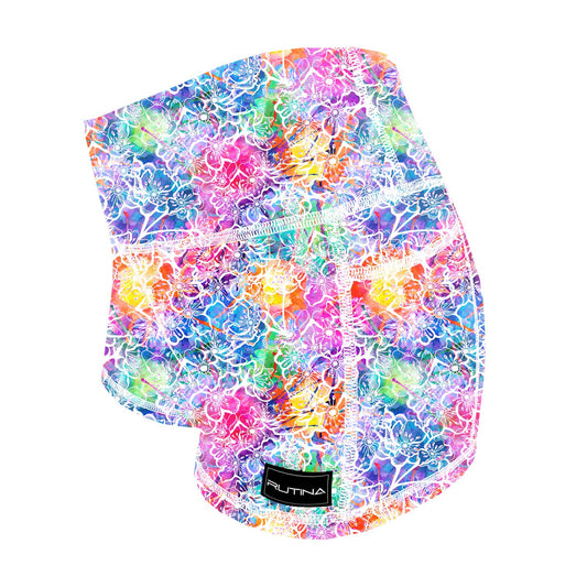 Performance Booty Shorts  - Rainbow Flowers