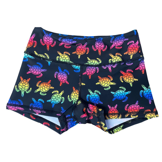 Performance Booty Shorts  - Rainbow Turtles